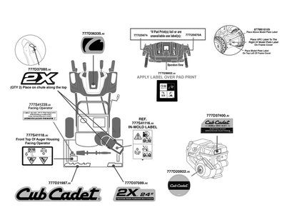 Label Map Diagram and Parts List for 2X24-INCH (31AM6BVRB10)(2023) Cub Cadet Snow Blower